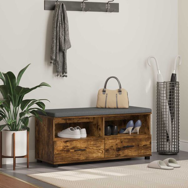 vidaXL Banco de Hall com almofada Carvalho Defumado 100 x 38 x 46 cm