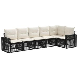 vidaXL Conjunto de Sof&aacute; de Jardim 6 unid. Preto e Branco Creme vime PE