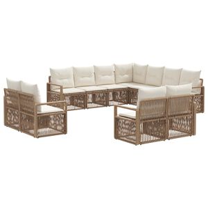 vidaXL Conjunto de Sof&aacute; de Jardim 11 unid. Bege vime PE