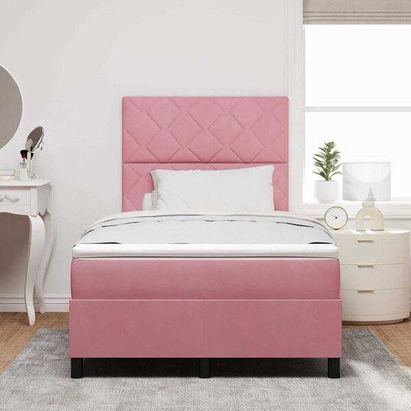 vidaXL Cama Box Spring LED com colch&atilde;o Rosa 120 x 190 cm tecido