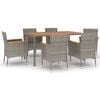 vidaXL 7 pcs conjunto de jantar p/ jardim c/ almofad&otilde;es vime PE cinza