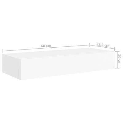 vidaXL Prateleira de parede com gaveta MDF 60x23,5x10 cm branco