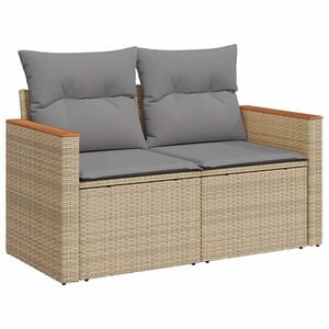 vidaXL Sof&aacute; de jardim de 2 lugares com almofad&otilde;es vime PE bege