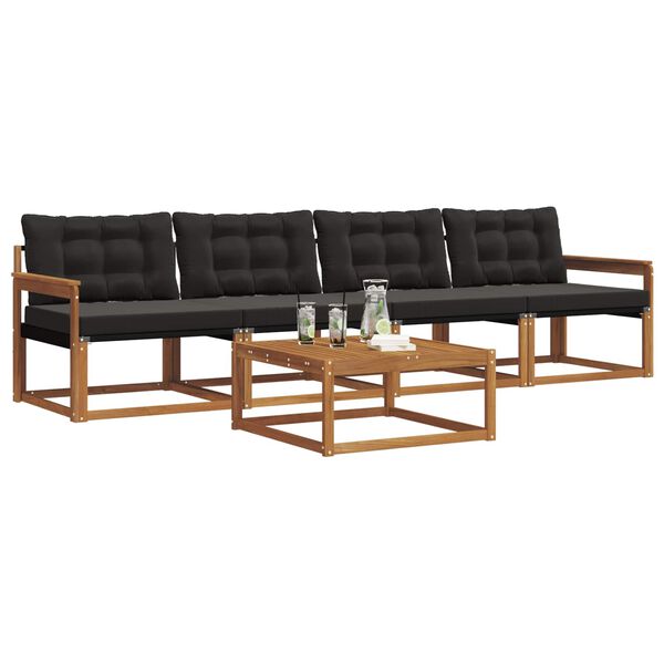vidaXL Conjunto de Sof&aacute;s para Exterior 5 pcs Natural e Preto