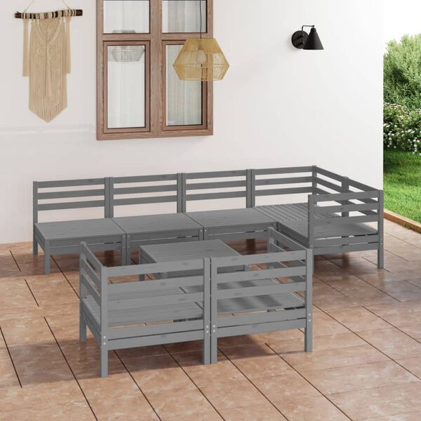 vidaXL 8 pcs conjunto lounge de jardim pinho maci&ccedil;o cinzento