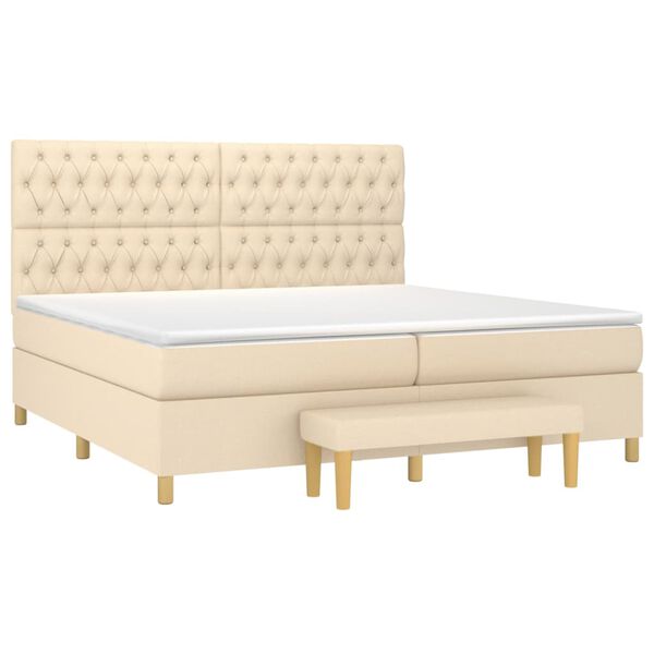 vidaXL Cama com molas/colch&atilde;o 200x200 cm tecido cor creme