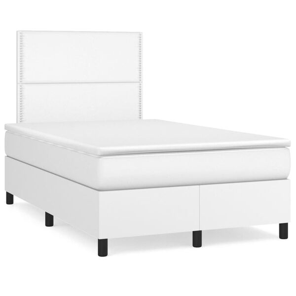 vidaXL Cama box spring c/colch&atilde;o/LED 120x190cm couro artificial branco