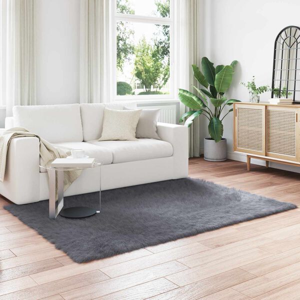 vidaXL Tapete Sint&eacute;tico de Pele de Ovelha Tafalla Antracite Poli&eacute;ster