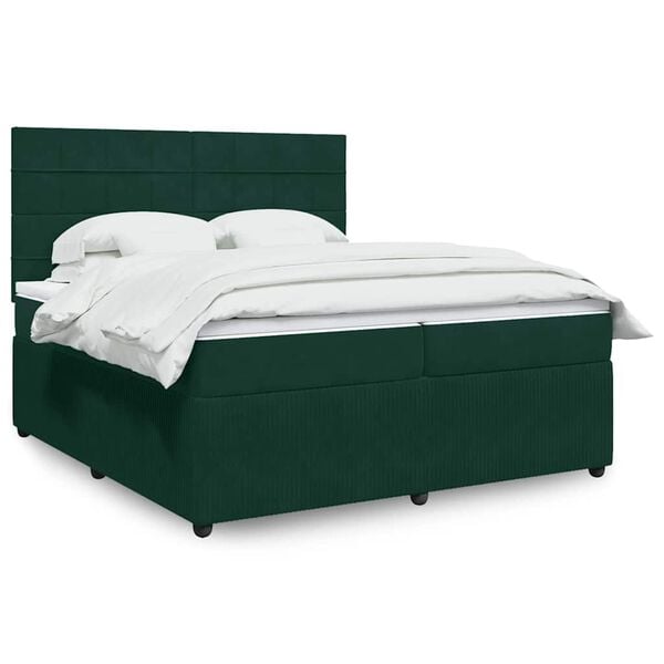 vidaXL Cama com molas/colch&atilde;o 200x200 cm veludo verde-escuro