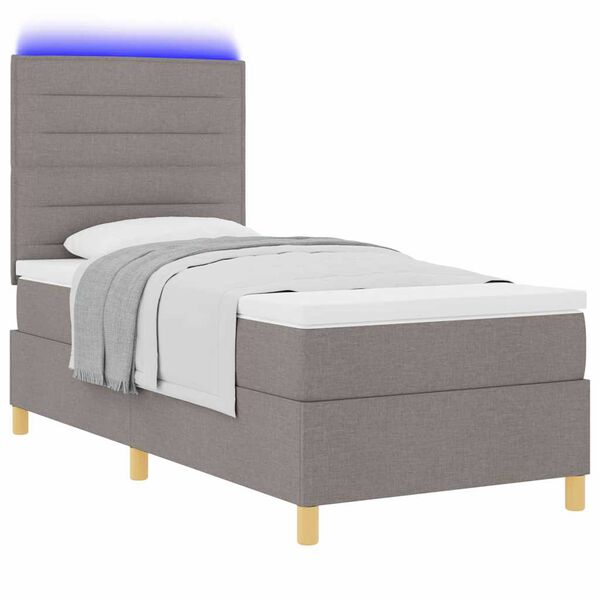 vidaXL Cama Box Spring LED Cinzento-acastanhado 90 x 190 cm tecido
