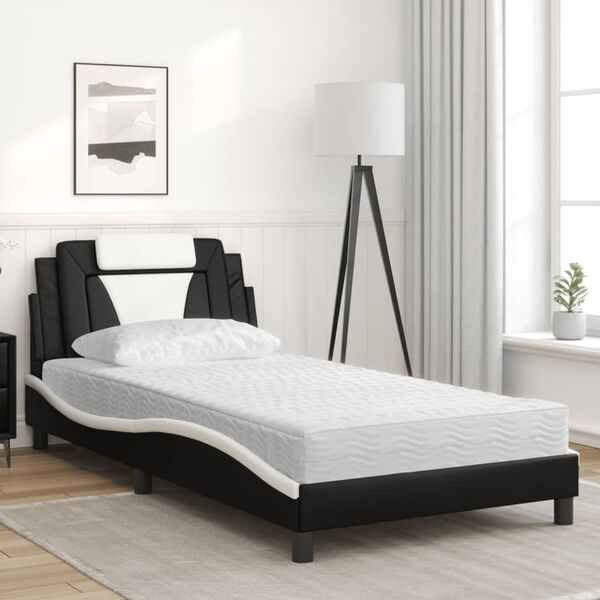 vidaXL Cama Viana com colch&atilde;o 100x200 cm couro artificial preto e branco