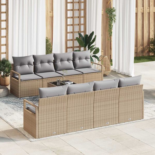 vidaXL Conjunto de Sofá de Jardim 9 pcs Bege e Cinza vime PE