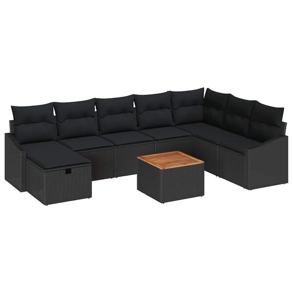 vidaXL Conjunto de Sof&aacute; de Jardim com almofada 9 pcs Preto vime PE
