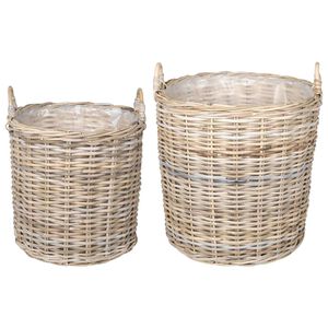 vidaXL Cesta de Plantas GENDT 2 unid. Cinza Natural Rattan Kubu