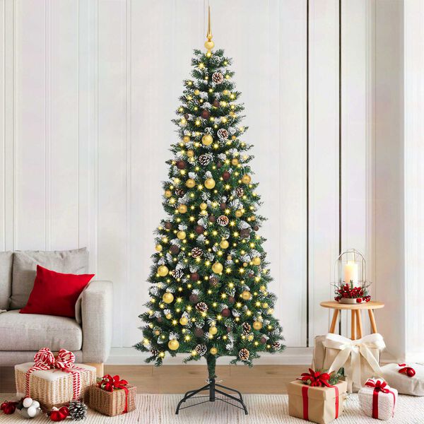 vidaXL &Aacute;rvore de Natal Artificial Verde 210 cm PVC, Pl&aacute;stico e A&ccedil;o