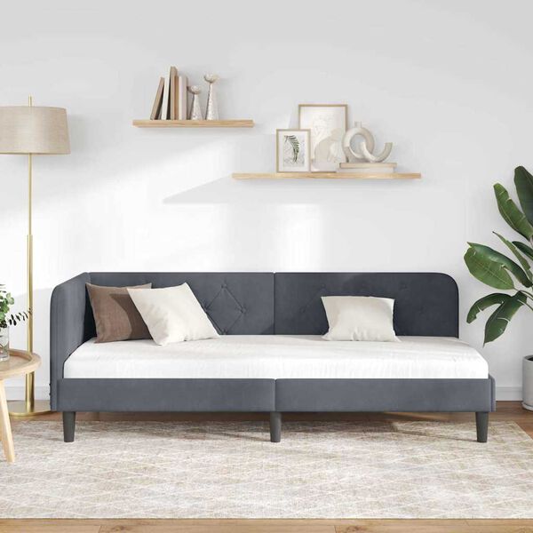 vidaXL Estrutura de Cama de Canto Cinza Escuro 80 x 200 cm Veludo