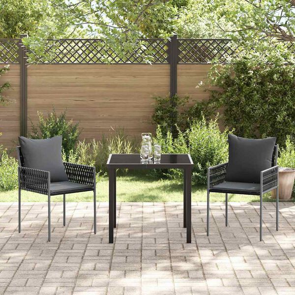vidaXL Conjunto de Jantar para Jardim 3 pcs Preto e Cinza Rattan de PE
