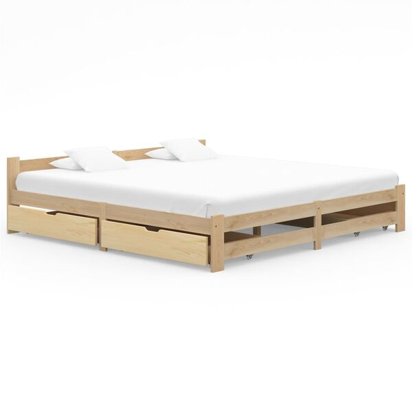 vidaXL Estrutura de cama com 4 gavetas 200x200 cm pinho maci&ccedil;o