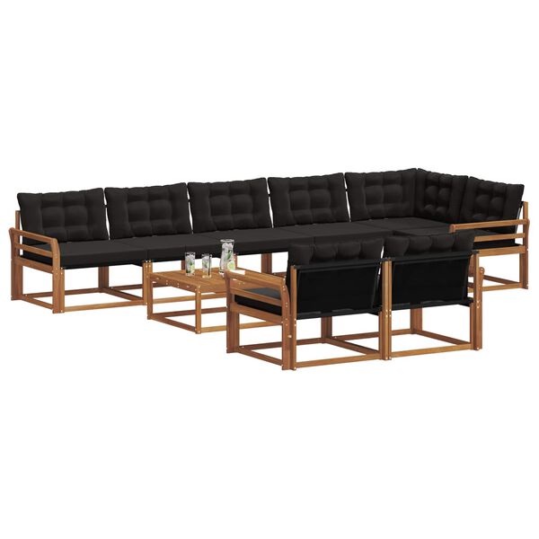 vidaXL Conjunto de Sof&aacute;s para Exterior 9 pcs Natural e Preto