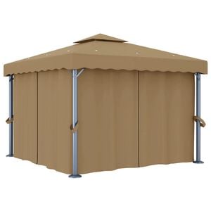 vidaXL Gazebo com cortina 3x3 m alum&iacute;nio cinzento-acastanhado
