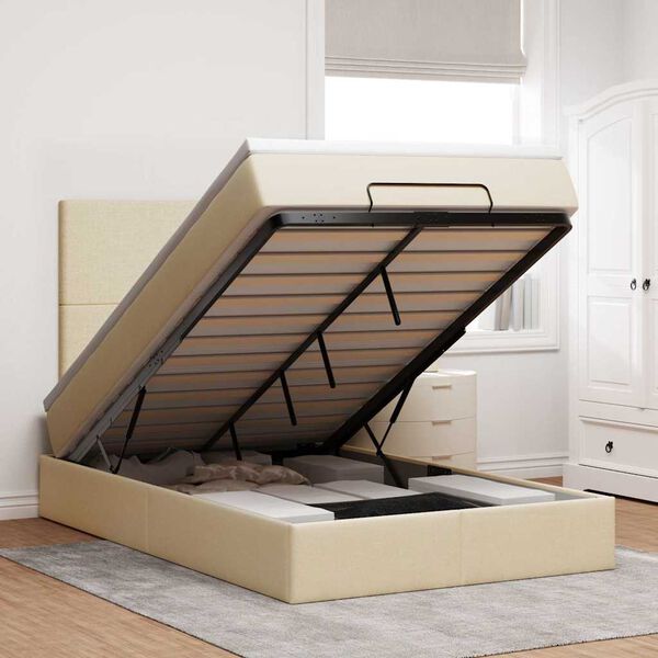 vidaXL Estrutura de cama otomana com colch&atilde;o 120x190 cm tecido creme