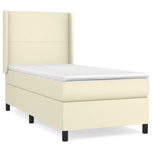 vidaXL Cama com molas/colch&atilde;o 100x200 cm couro artificial cor creme
