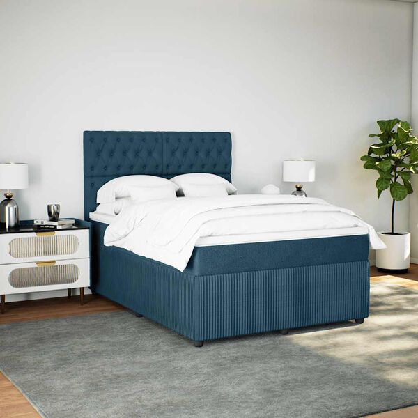 vidaXL Cama com molas/colch&atilde;o 160x200 cm veludo azul