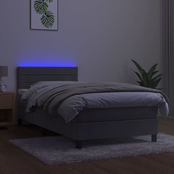 vidaXL Cama box spring c/ colch&atilde;o/LED 90x200 cm veludo cinzento-claro