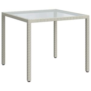 vidaXL Mesa de jardim 90x90x75 cm vidro temperado e vime PE branco
