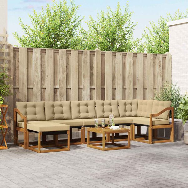 vidaXL Conjunto de Sof&aacute;s para Exterior 8 pcs Natural e Bege