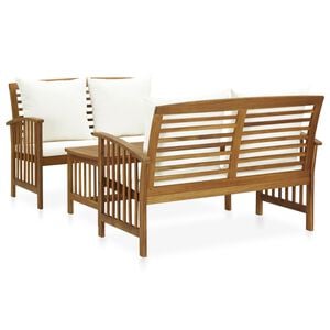 vidaXL 3 pcs conjunto lounge de jardim c/ almofad&otilde;es ac&aacute;cia maci&ccedil;a