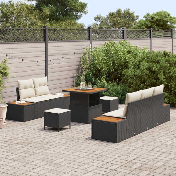 vidaXL Conjunto de Sof&aacute; de Jardim com almofada 8 pcs Preto e Creme