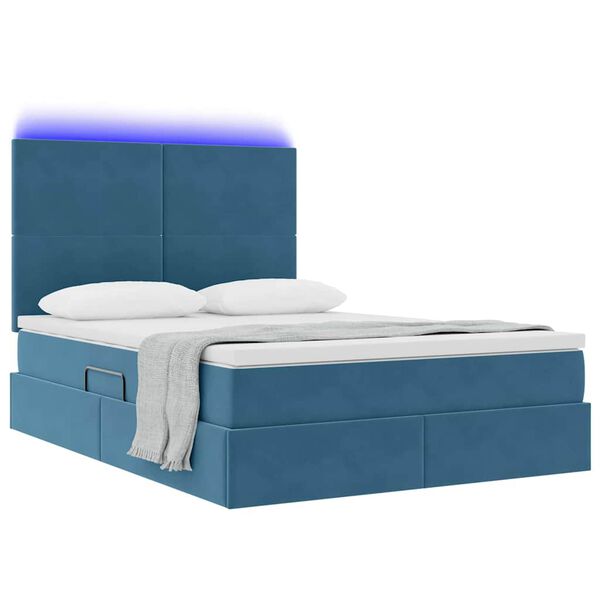 vidaXL Cama com arruma&ccedil;&atilde;o e LED Azul Escuro 140 x 190 cm Veludo