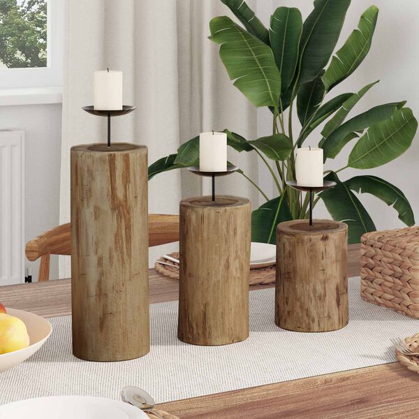 vidaXL Suporte de Velas 3 pcs Natural Madeira de teca maci&ccedil;a