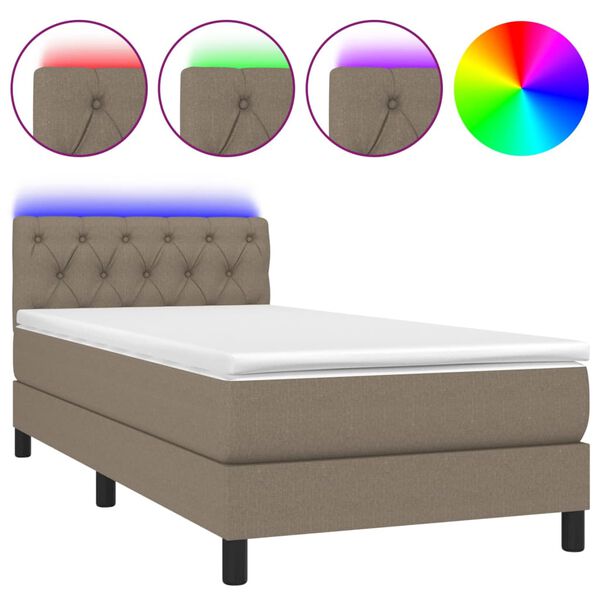 vidaXL Cama box spring + colch&atilde;o/LED 80x200cm tecido cinza-acastanhado