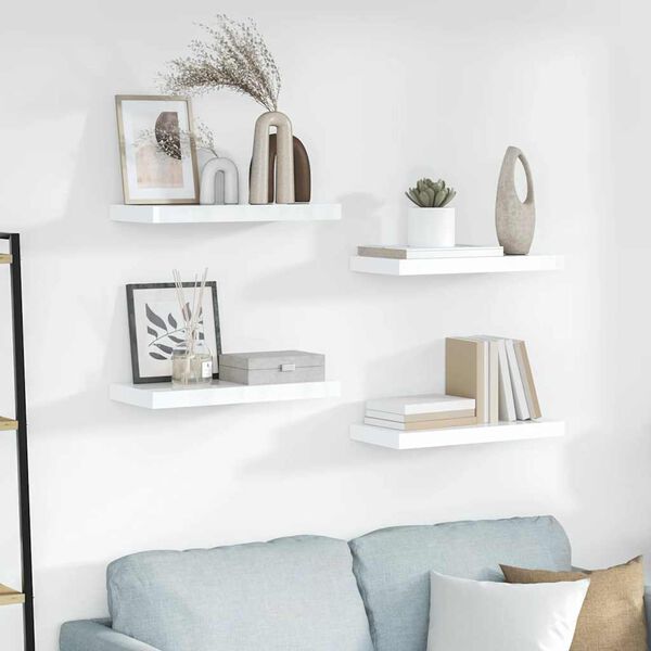 vidaXL Prateleiras de parede suspensas 4 pcs 50x23x3,8cm MDF branco