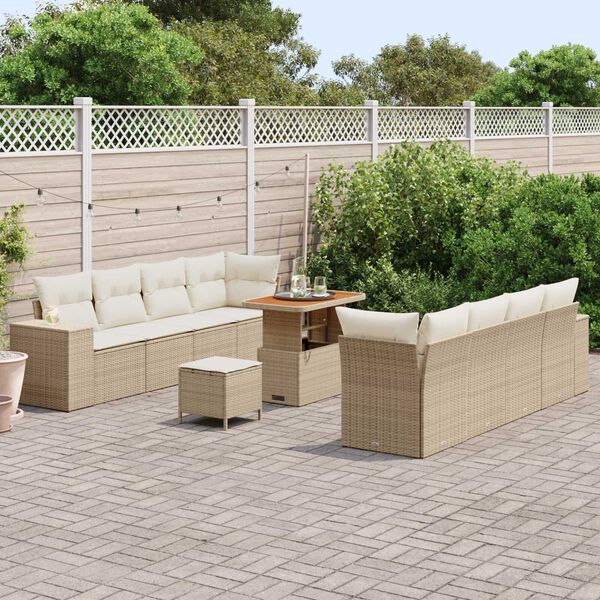 vidaXL Conjunto de Sof&aacute; de Jardim com almofada 11 pcs Bege vime PE