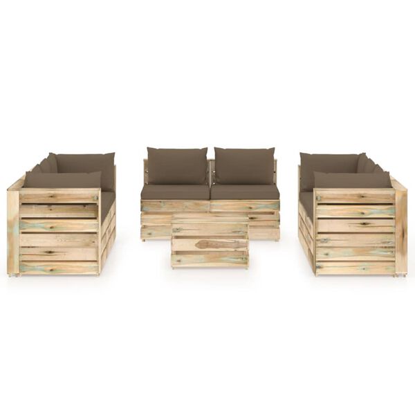 vidaXL 9 pcs conj. lounge jardim c/ almofad&otilde;es madeira impreg. verde