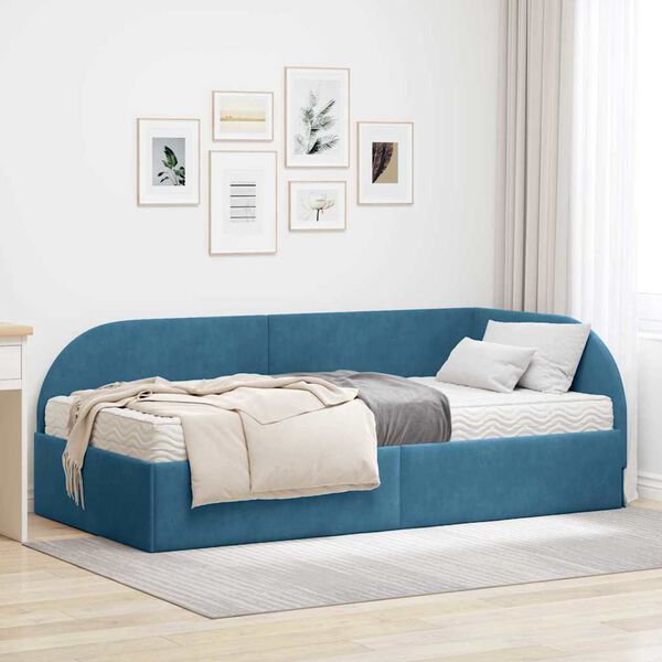 vidaXL Estrutura de Cama de Canto com Colch&atilde;o Manual 2 pcs Azul Veludo
