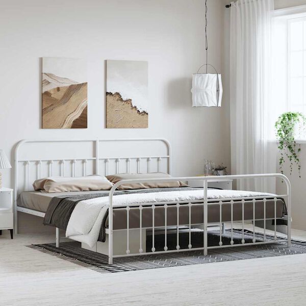 vidaXL Estrutura de cama com cabeceira e p&eacute;s 183x213 cm metal branco