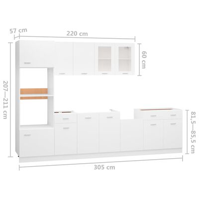 vidaXL 7 pcs conjunto armários de cozinha contraplacado branco