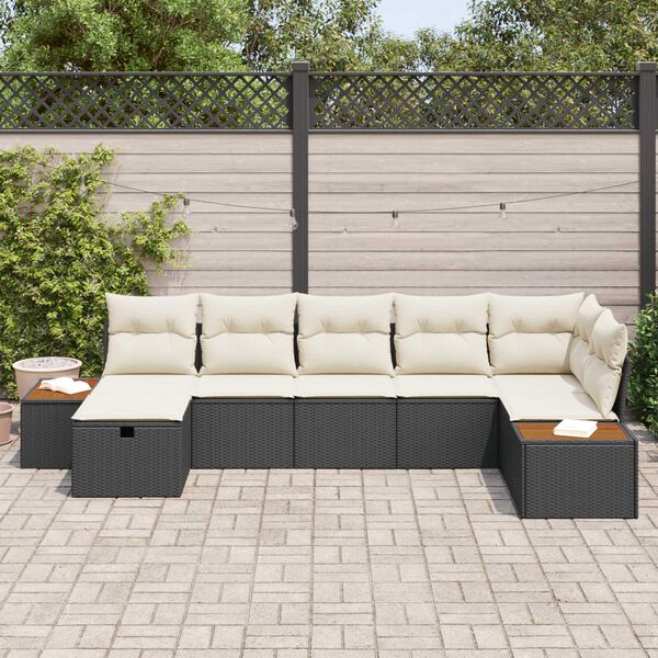 vidaXL Conjunto de Sof&aacute; de Jardim 7 pcs Preto Rattan Sint&eacute;tico