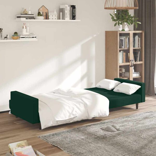 vidaXL Sof&aacute;-cama de 2 lugares veludo verde-escuro