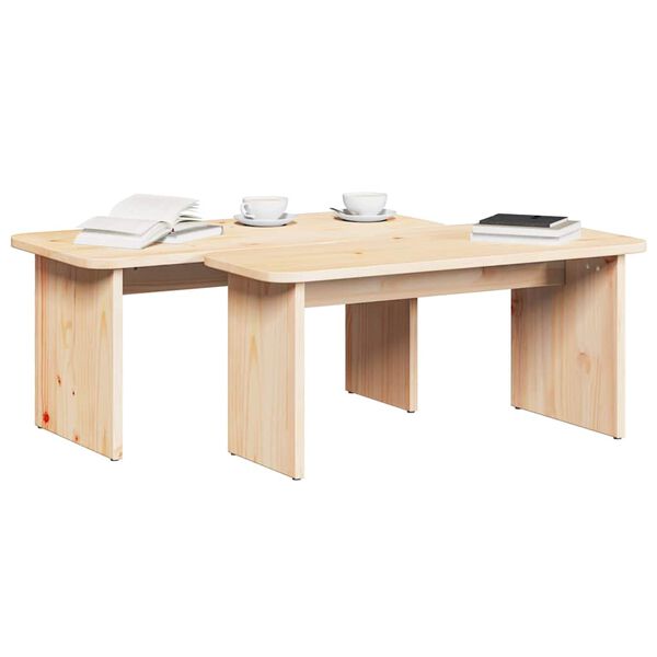 vidaXL Mesa de centro 2 pcs Natural Madeira de pinho maci&ccedil;a