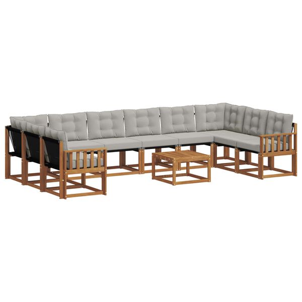 vidaXL Conjunto de Sof&aacute;s para Exterior 11 pcs Cinza Natural e Claro