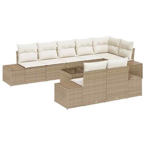 vidaXL Conjunto de Sof&aacute; de Jardim 9 pcs Bege e Creme vime PE
