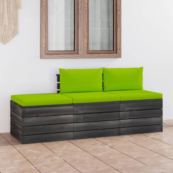 vidaXL 3 pcs conjunto lounge de paletes + almofad&otilde;es madeira de pinho