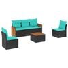 vidaXL Conjunto de sof&aacute; de jardim com 6 pe&ccedil;as e almofadas em rattan sint&eacute;tico preto