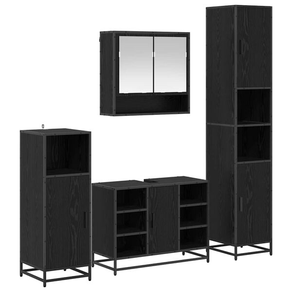 vidaXL Conjunto de M&oacute;veis para Banheiro com porta 4 pcs Carvalho Preto