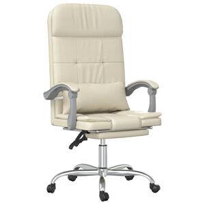 vidaXL Cadeira escrit&oacute;rio massagens reclin&aacute;vel couro artificial creme